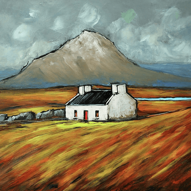 Donegal Cottage and Mount Errigal, Framed Print.