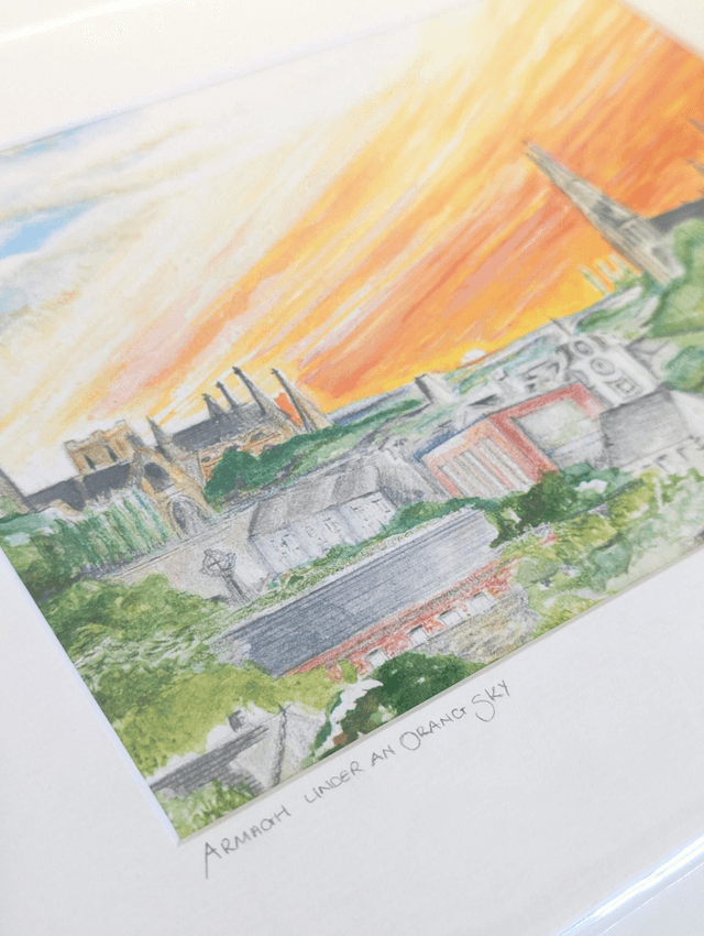 Armagh under orange sky - Art Print by Joan McKeever