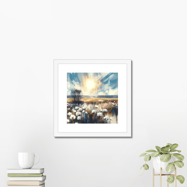 Signed art print by Stefan Birch, framed art print, "Bog cotton Peatlands park" print.