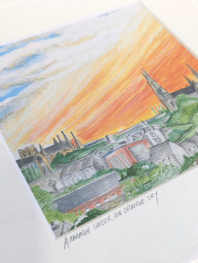 Armagh under an orange sky - Art Print by Joan McKeever