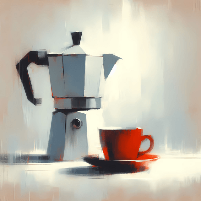 'Espresso Time' - Framed Art Print, Coffee Pot and Red Espresso Cup