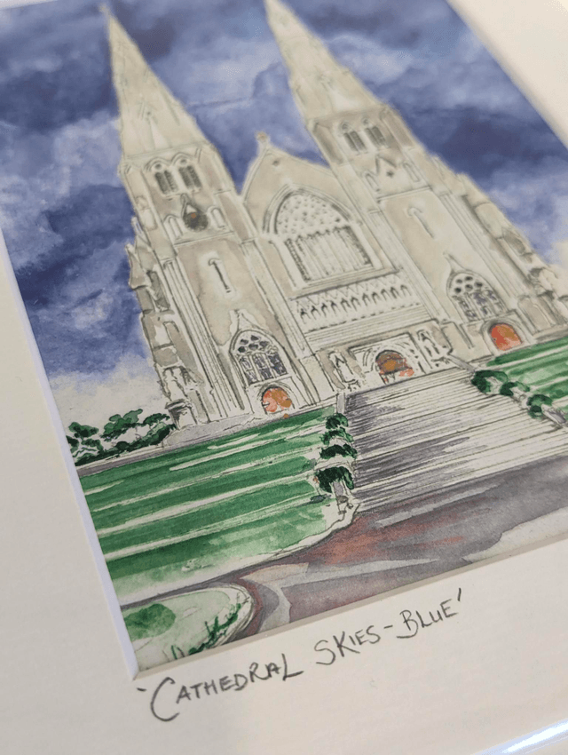 Cathedral Skies, Blue - Art print by Joan McKeever