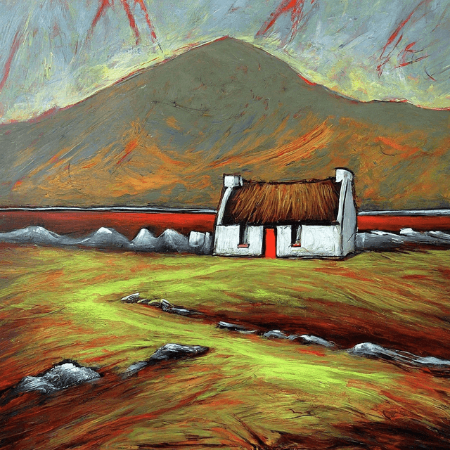 Donegal Cottage and Mount Errigal, Framed Print.