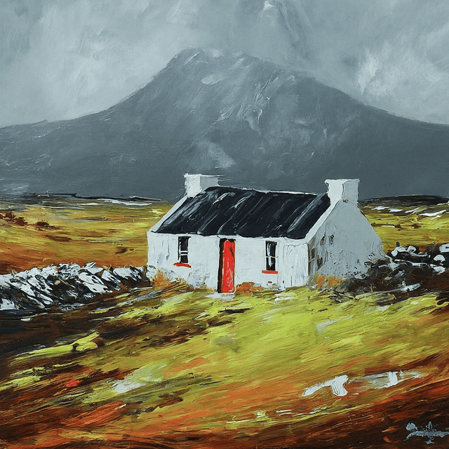 Mount Errigal and Cottage, Donegal. Framed Print.