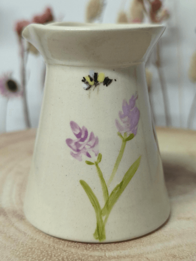 Hand crafted and hand painted milk jug by Caroline Dilworth of Les Papillons homeward.