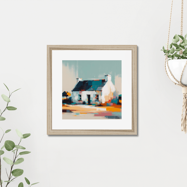 Framed signed print by Stefan Birch, "Rose Cottage, Fanad, Donegal". Signed art print