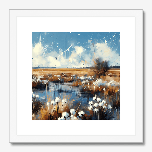 Framed, signed print by Stefan Birch. "Bog Cotton, Peatlands Park"