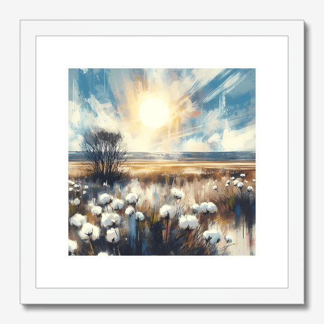 Signed art print by Stefan Birch, framed art print, "Bog cotton Peatlands park" print.