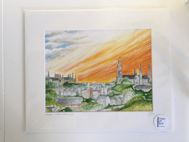 Armagh under orange sky - Art Print by Joan McKeever
