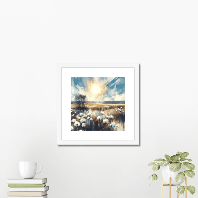Signed art print by Stefan Birch, framed art print, &quot;Bog cotton Peatlands park&quot; print.