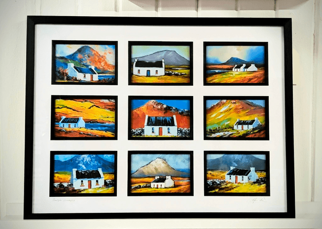 Donegal Cottages, Framed art print featuring nine mini art prints from the Donegal Cottages collection.